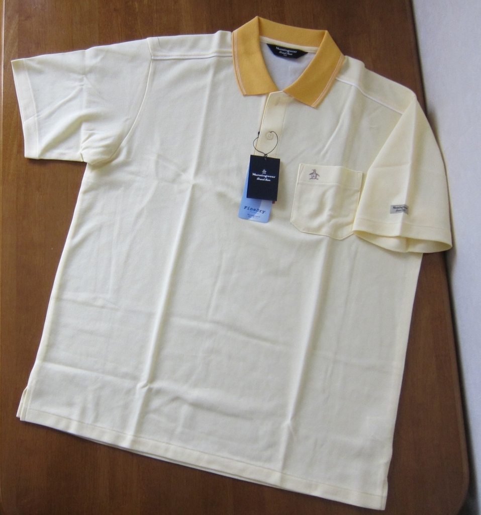 ④新品?タグ付 マンシングウェア Munsingwear 半袖ポロシャツ サイズLL 吸汗速干性 日本制 デサント クリーム×オレンジ　ゴルフウェア