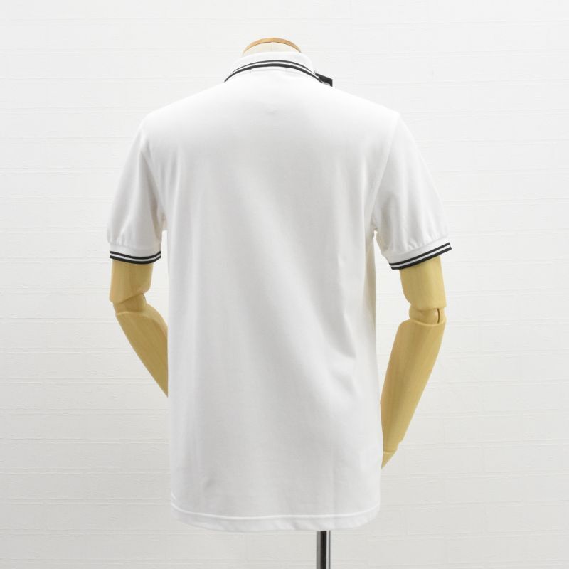 新品タグ付1.4萬◇FRED PERRY◇M3600 鹿の子ポロシャツ◇サイズM◇白×黒ライン◇フレッドペリー◇正規(guī)勥?