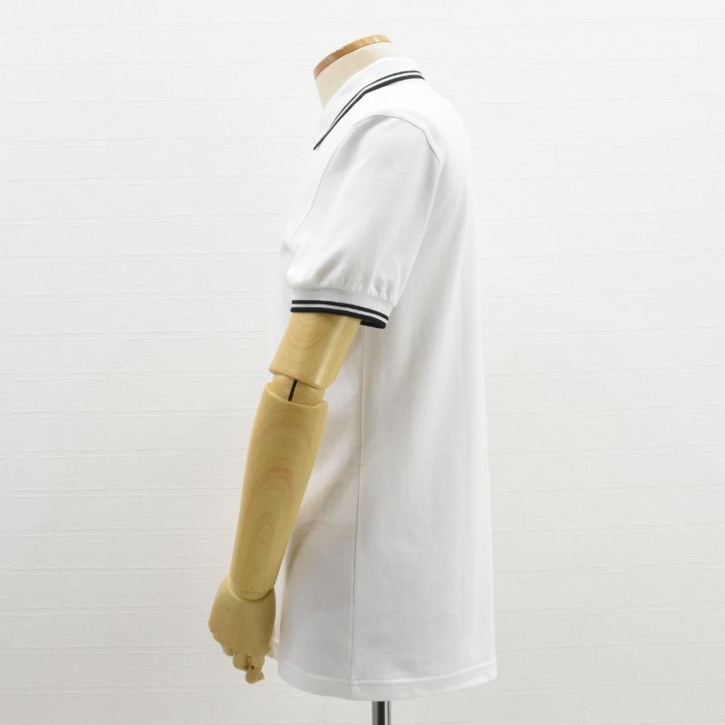 新品タグ付1.4萬◇FRED PERRY◇M3600 鹿の子ポロシャツ◇サイズM◇白×黒ライン◇フレッドペリー◇正規(guī)勥?