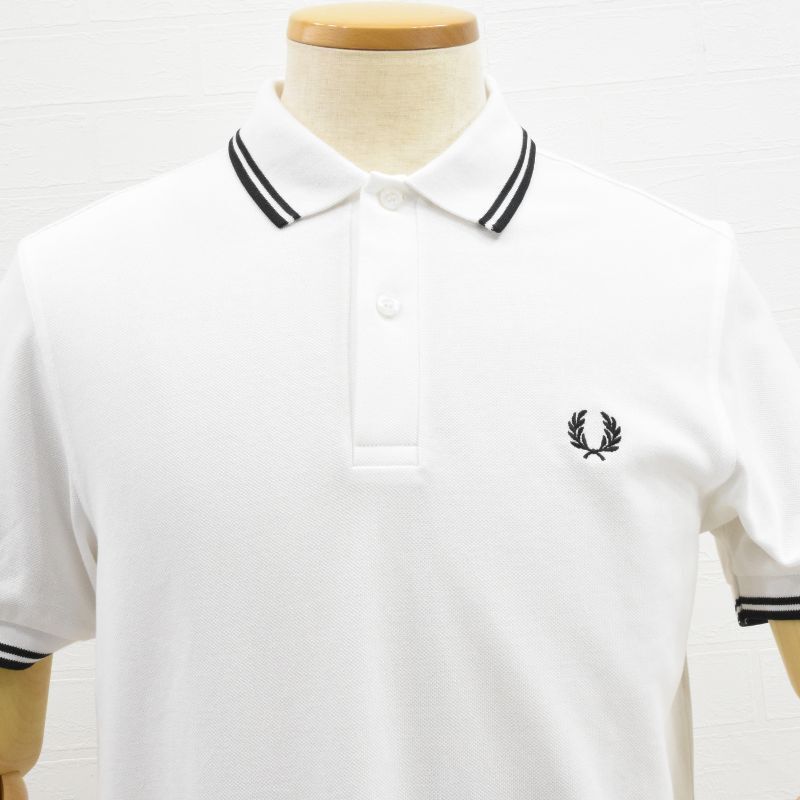 新品タグ付1.4萬◇FRED PERRY◇M3600 鹿の子ポロシャツ◇サイズM◇白×黒ライン◇フレッドペリー◇正規(guī)勥?