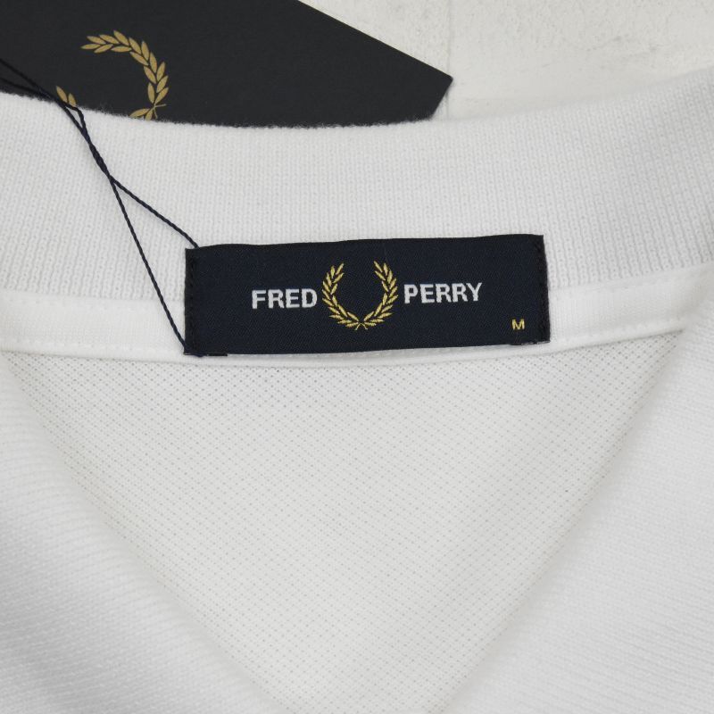 新品タグ付1.4萬◇FRED PERRY◇M3600 鹿の子ポロシャツ◇サイズM◇白×黒ライン◇フレッドペリー◇正規(guī)勥?
