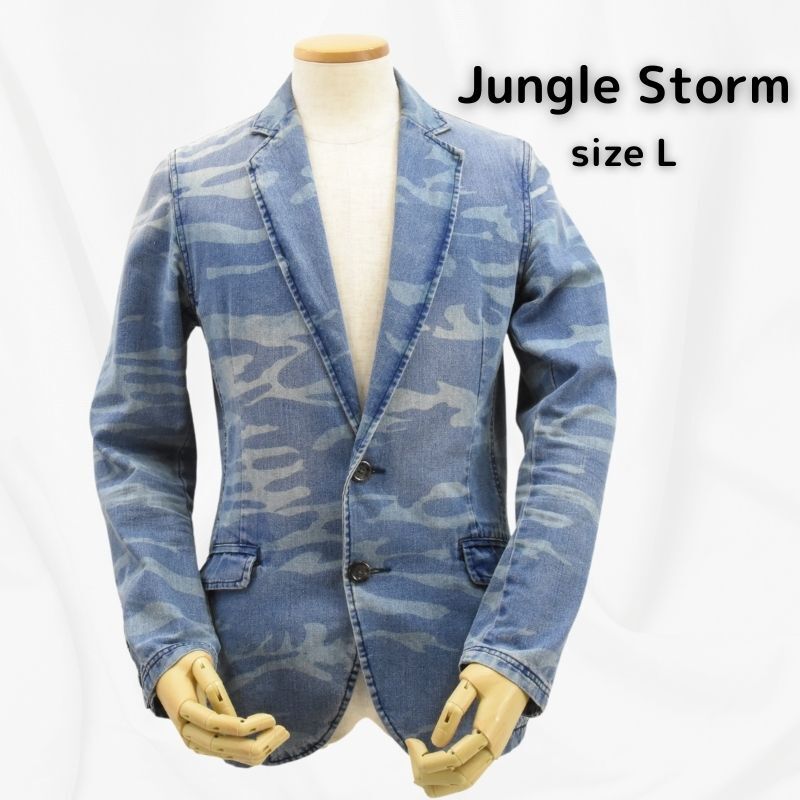 Jungle Storm◇迷彩柄ウオッシュドデニムジャケット◇サイズL◇ブルー系◇ジャングルストーム_画像2