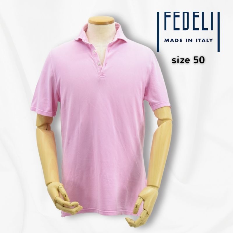 FEDELI◇マイクロ鹿の子ポロ◇サイズ50◇ピンク◇フェデーリ◇イタリア制