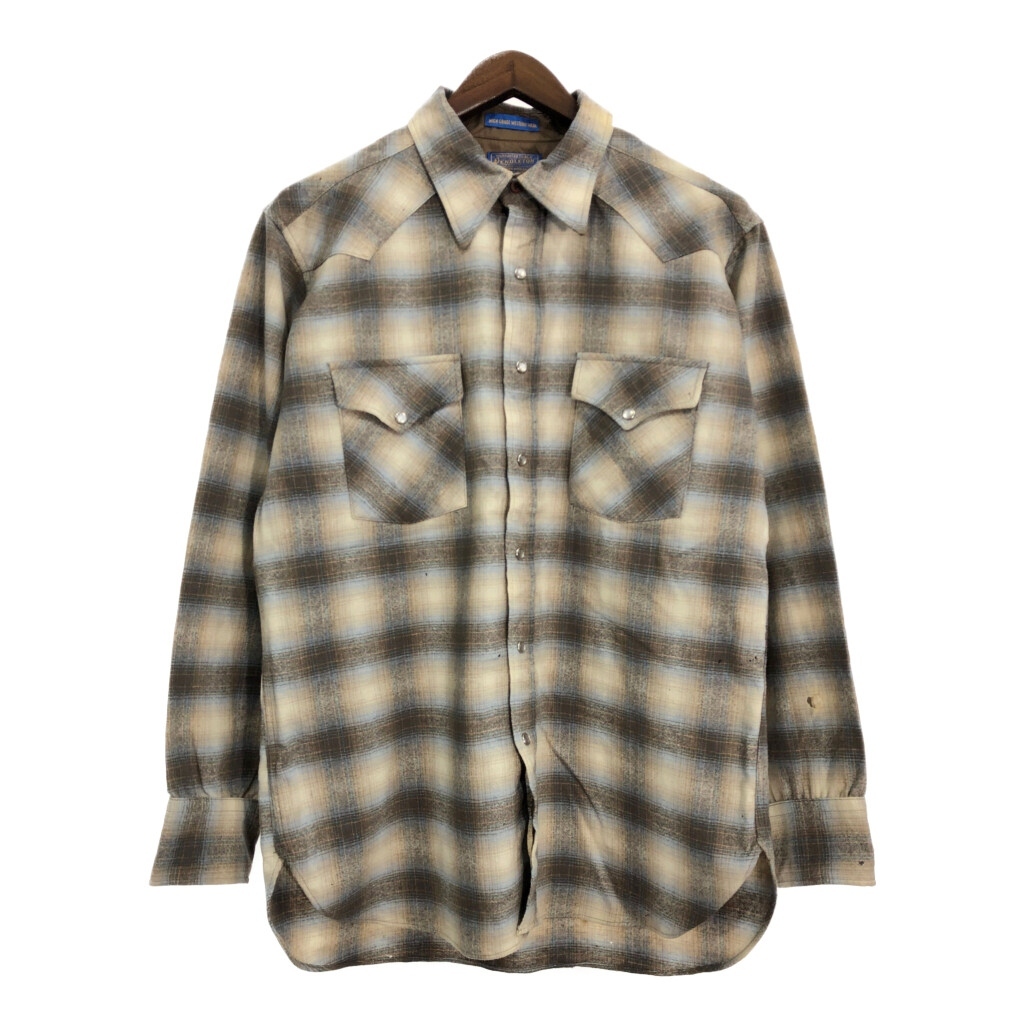 80年代 USA制 PENDLETON ペンドルトン 長袖シャツ オンブレチェック ブラウン(メンズ L)中古 古著 T9426 1円スタート