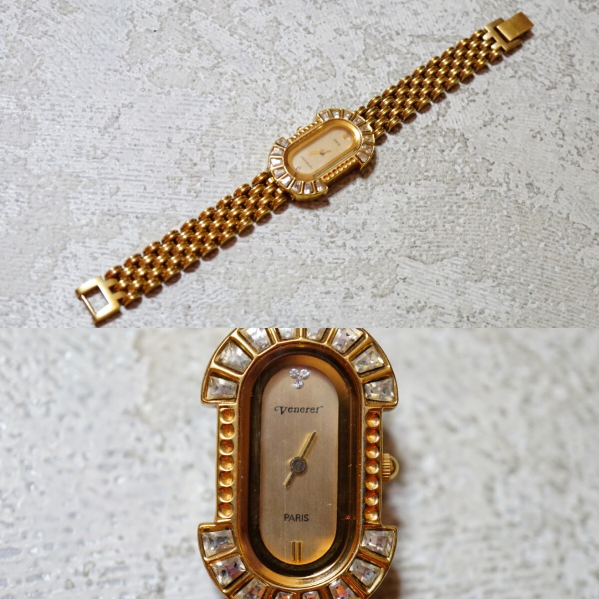 1018 Venerer PARIS ゴールドカラー レディース 腕時(shí)計(jì) アクセサリー ヴィンテージ ブランド クォーツ 不動(dòng)品