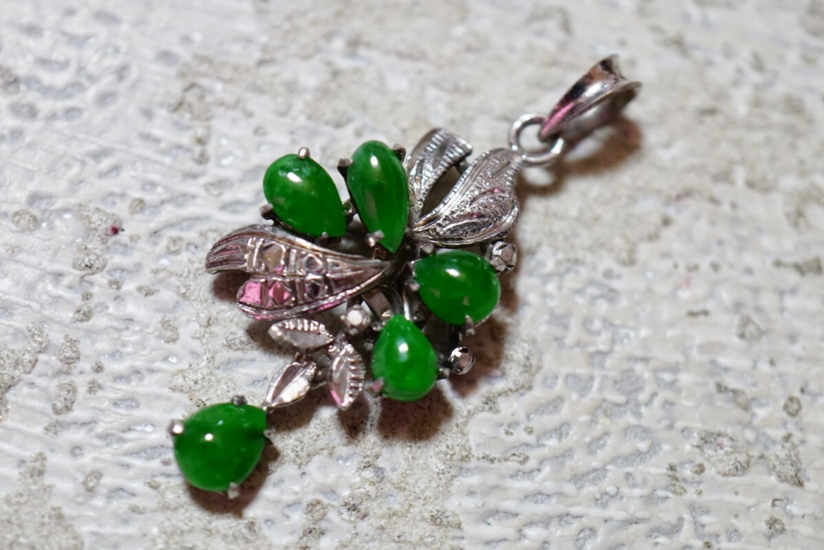 1020 天然石 緑石 ペンダント ネックレス ヴィンテージ アクセサリー 18K刻印 メッキ 寶石 色石 カラーストーン 裝飾品