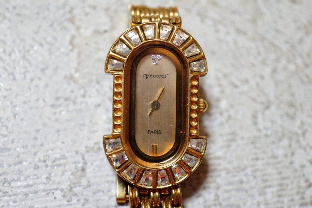 1018 Venerer PARIS ゴールドカラー レディース 腕時(shí)計(jì) アクセサリー ヴィンテージ ブランド クォーツ 不動(dòng)品