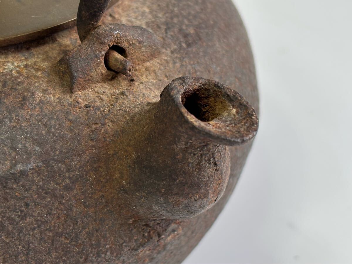 兎】時代物 龍文堂 古い鉄瓶 銅蓋 水漏れ無し(鉄瓶 茶道具 煎茶