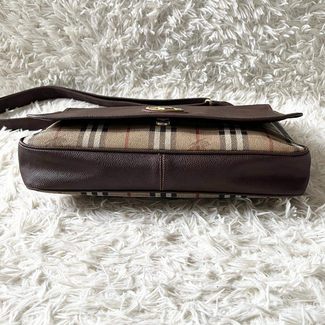 美品★Burberrys バーバリーズノバチェック シャドーホース 2way ブリーフケース PVC×レザー ブラウン×ベージ??