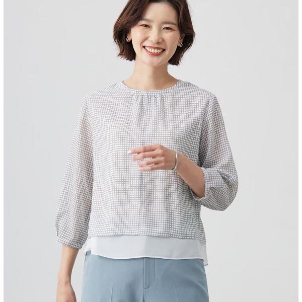 [J.PRESS LADIES] проверка принт cut and sewn 11 номер ( белой серии *L размер ) блуза рубашка J Press дамский новый товар 