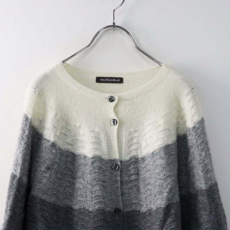 2023AW マリコミクニ marikomikuni 三國萬里子 ほぼ日 camellia カーディガン F/ホワイト系 グラデーション ニット【2400014410594】