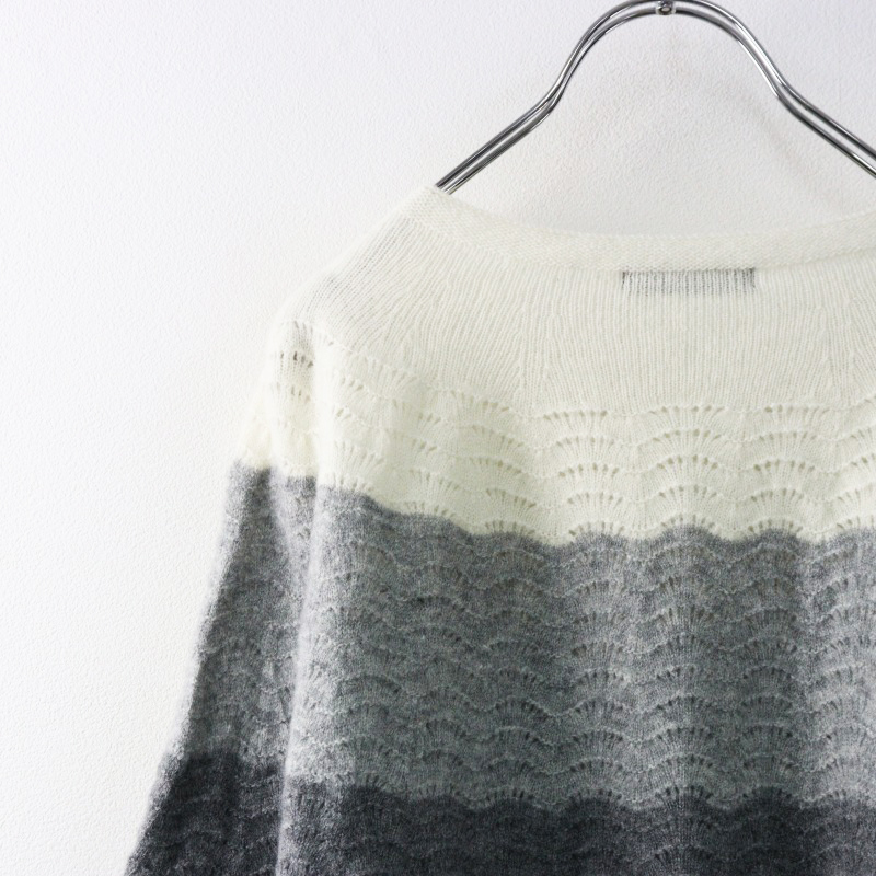 2023AW マリコミクニ marikomikuni 三國萬里子 ほぼ日 camellia カーディガン F/ホワイト系 グラデーション ニット【2400014410594】