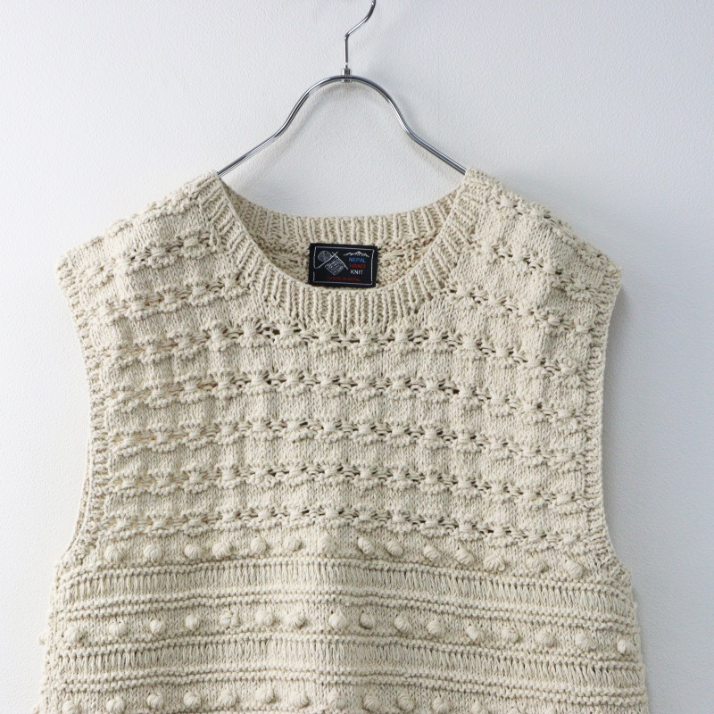 ネパール製 2023SS ハグオーワー HUG O WaR フラワー＆ポップコーン編みハンドニットベスト Ｆ/ベージュ トップス【2400014411836】_画像3