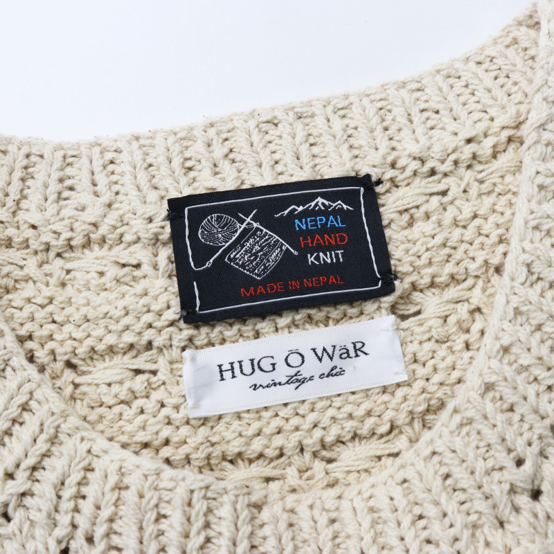 ネパール製 2023SS ハグオーワー HUG O WaR フラワー＆ポップコーン編みハンドニットベスト Ｆ/ベージュ トップス【2400014411836】_画像6