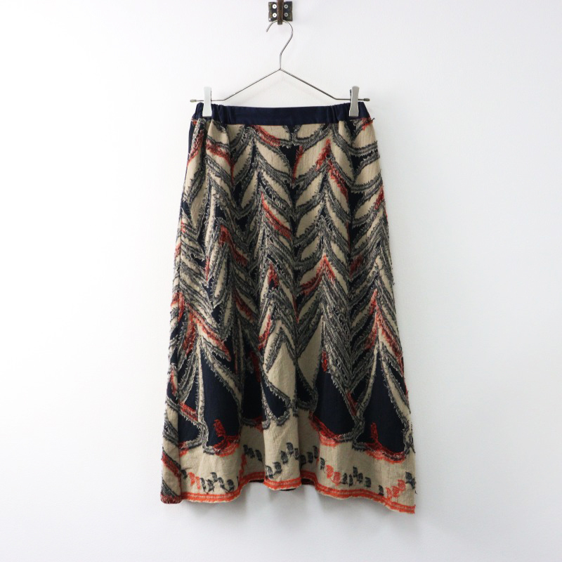 パラスパレス pal'las palace フラワージャガードウールスカート 0/ネイビー インディゴ フレア イージー ゴム【2400014411362】