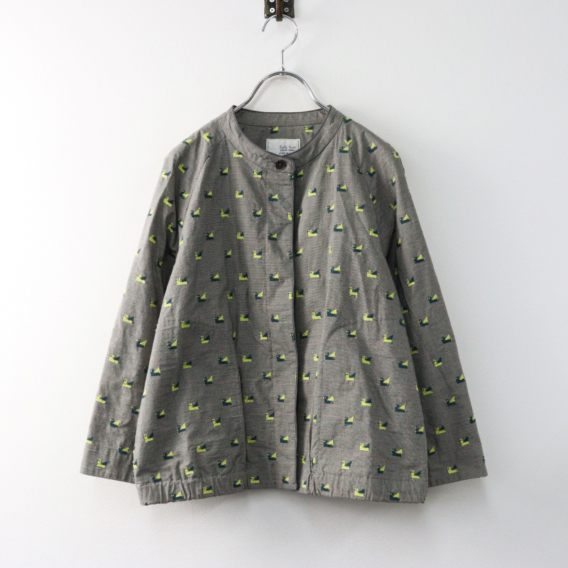 サリースコット Sally Scott Tsumiki Tori ツミキトリ 刺繍 ボタン開閉 スタンドカラーシャツブルゾン 9AR グレー【2400014412086】