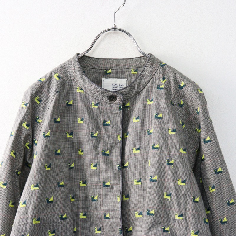 サリースコット Sally Scott Tsumiki Tori ツミキトリ 刺繍 ボタン開閉 スタンドカラーシャツブルゾン 9AR グレー【2400014412086】