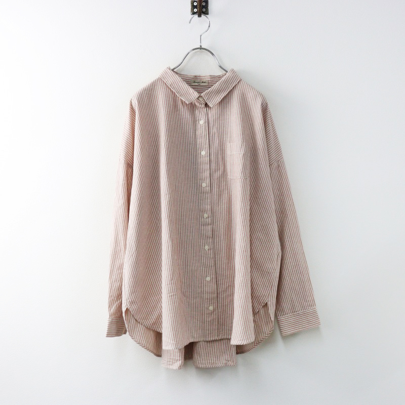 美品 サマンサモスモス Samansa Mos2 SM2 ビッグシルエットシャツ F/ベージュ レッド ブラウス 長袖 ストライプ【2400014437256】