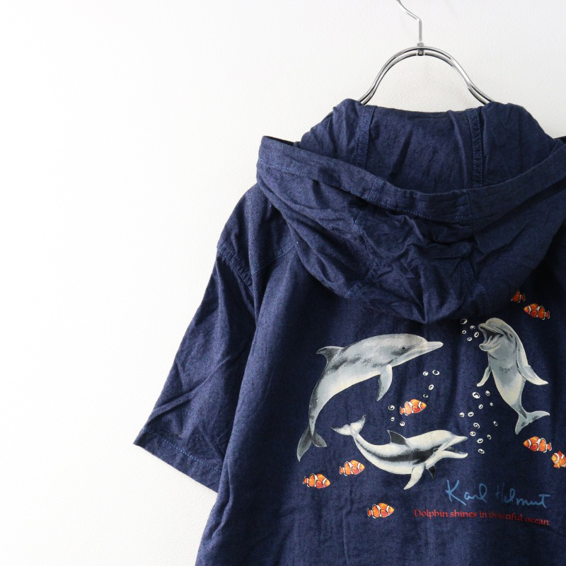 難あり カールヘルム Karl Helmut ドルフィンズ オーシャンプリントフードシャツブラウス 3(M)ブルー トップス【2400014441055】