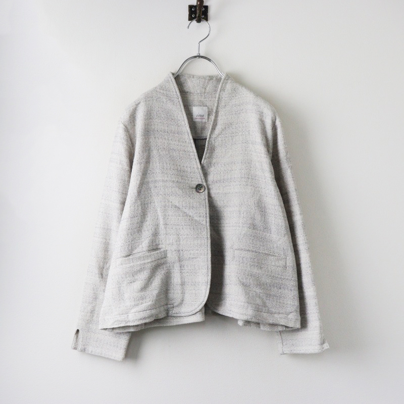 ナチュラン イナ ina ツイード調 ノーカラージャケット グレー/ハオリ 羽織 トップス【2400014449556】_画像1