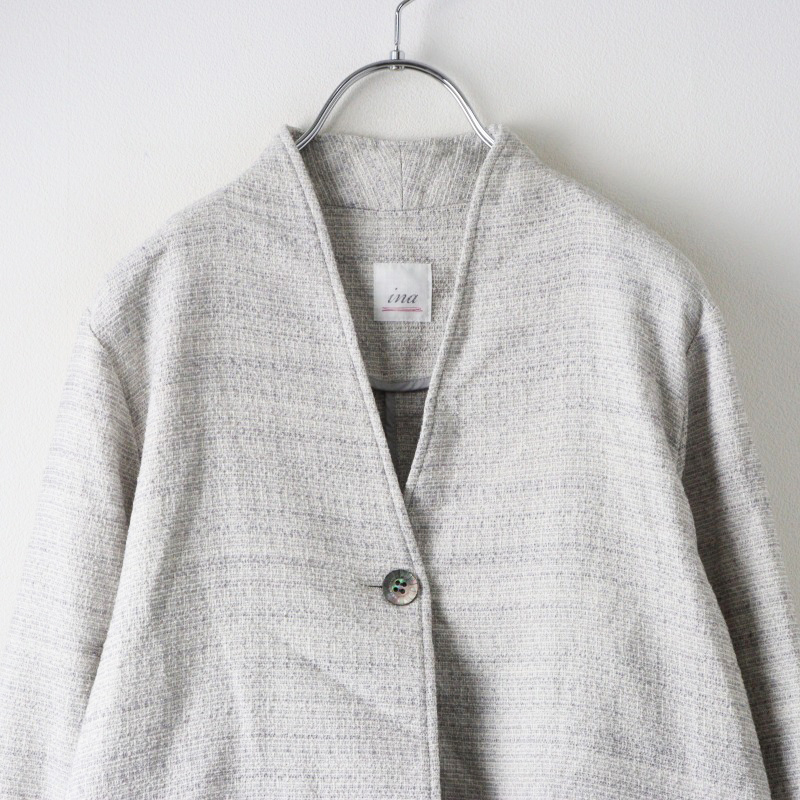 ナチュラン イナ ina ツイード調 ノーカラージャケット グレー/ハオリ 羽織 トップス【2400014449556】_画像3