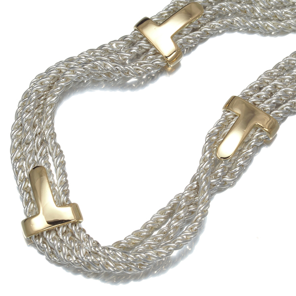 【希少】ティファニー Tロープ 4連チェーン コンビ ブレスレット ティファニー ブレスレット コンビカラー T ロープ 4連 K18YG