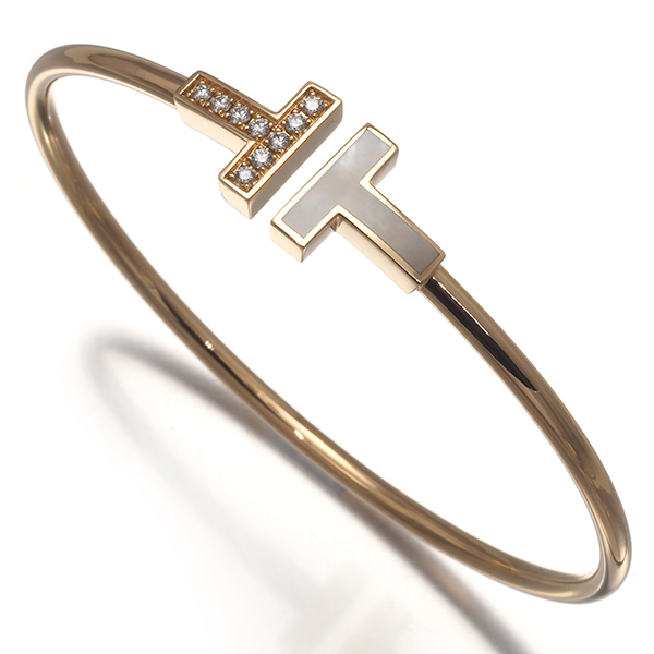ティファニー ブレスレット シェル ダイヤ ダイヤモンド 0.11ct Tワイヤー バングル K18PG BLJ 大幅値下げ品