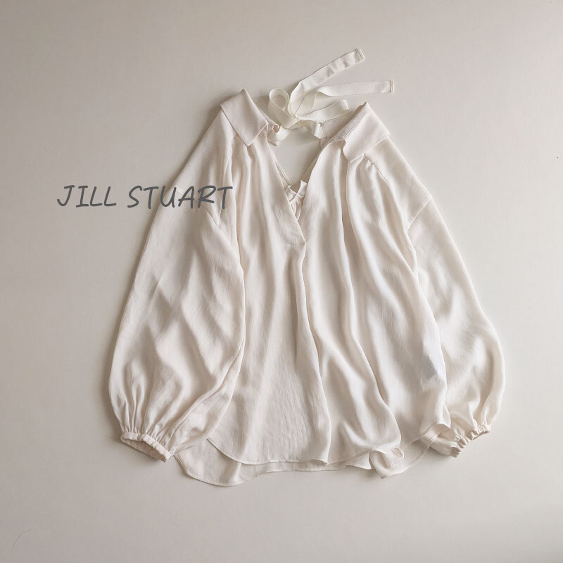 0242◆ジルスチュアート ブラウス トップス ホワイト バックリボン 