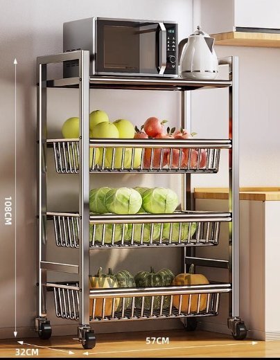 多層キッチンラックプーリ厚引き式ラック電子レンジオーブンラック多機(jī)能野菜バスケット