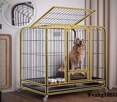 犬用ケージ角管ケージ大型犬用太めペットケージシャーシ付き金毛ラブラドール家庭用犬用大空間