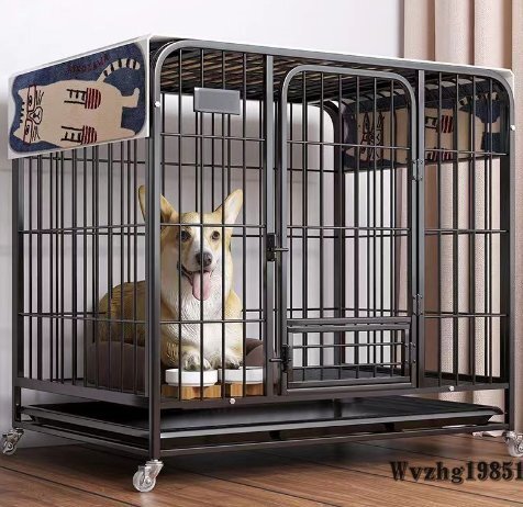 犬用ケージ角管ケージ大型犬用太めペットケージシャーシ付き金毛ラブラドール家庭用犬用大空間