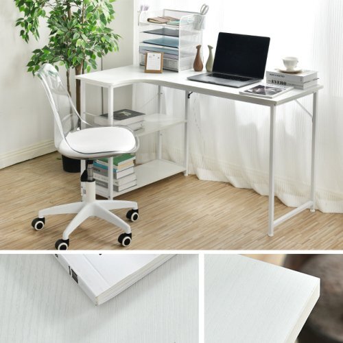 【ホワイト】パソコンデスク L字　120cm　2段ラック付 デスク木制 ミシン臺(tái) 書斎機(jī) 勉強(qiáng)機(jī)
