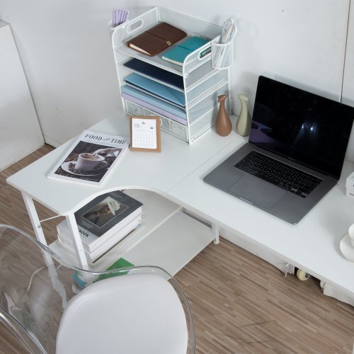 【ホワイト】パソコンデスク L字　120cm　2段ラック付 デスク木制 ミシン臺(tái) 書斎機(jī) 勉強(qiáng)機(jī)