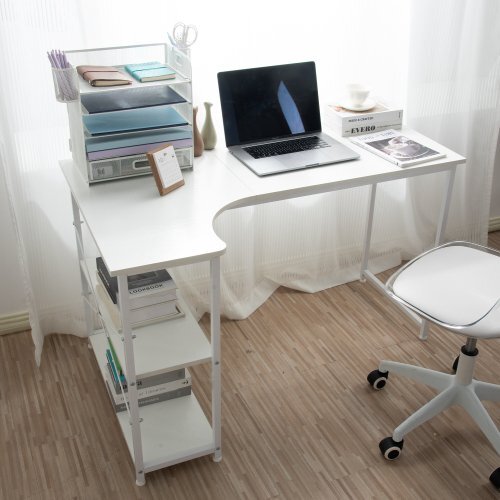 【ホワイト】パソコンデスク L字　120cm　2段ラック付 デスク木制 ミシン臺(tái) 書斎機(jī) 勉強(qiáng)機(jī)