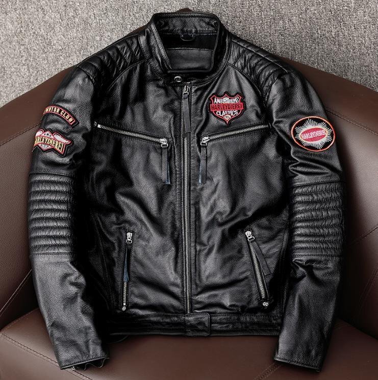 カウハイド 牛革 レザージャケット 革ジャン ライダース バイクジャケット メンズファッション 刺繍 本革 アメカジ