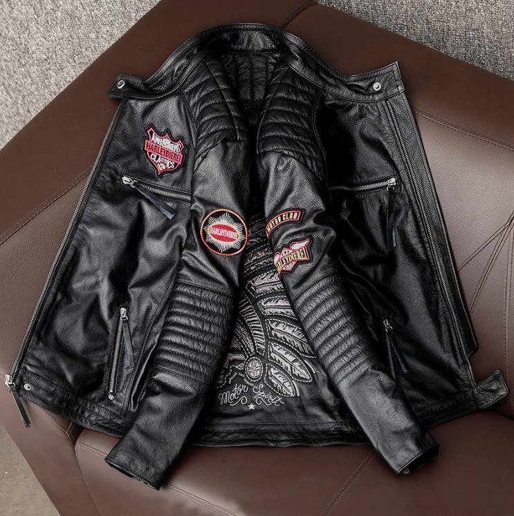 カウハイド 牛革 レザージャケット 革ジャン ライダース バイクジャケット メンズファッション 刺繍 本革 アメカジ