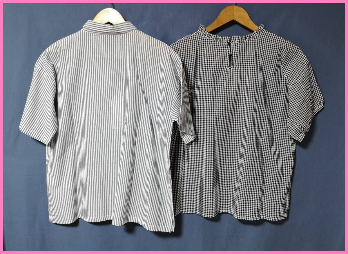 ＳＥＴ‐４１９☆夏☆新品☆送料込み☆即決☆ナチュラル系☆薄手のインド綿☆２枚セット☆Ｍ～Ｌサイズ☆ブラウス☆白×ネイビーと白×黒