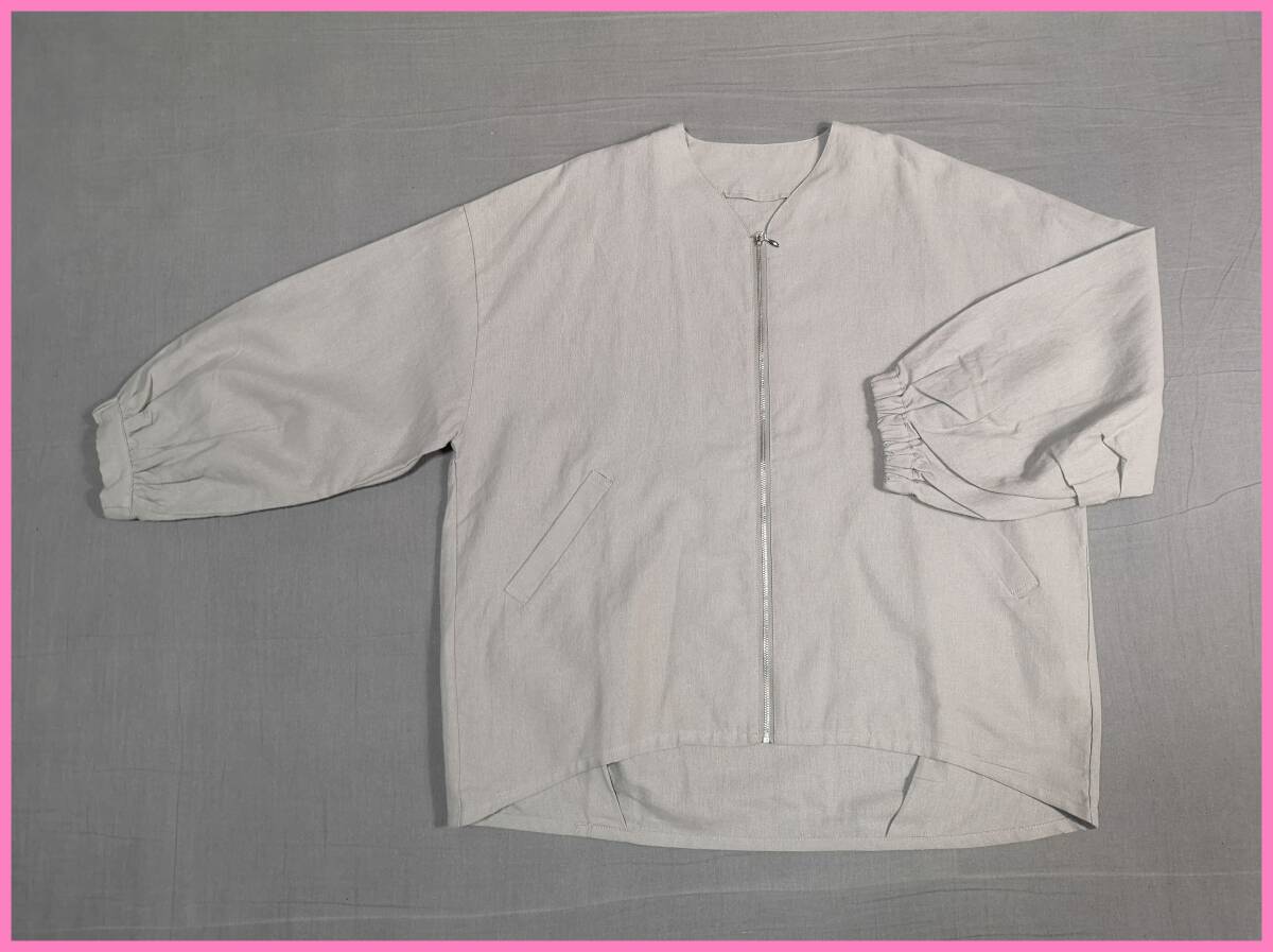 BF‐１７５‐２☆春秋☆新品☆送料込み☆即決☆ナチュラル系☆麻１００％☆Ｍ～Ｌサイズ☆ジャケット☆薄いパープルグレー☆ゴム☆高級