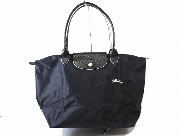 1円　新品同様　ロンシャン　LONGCHAMP　★　折り畳み　トートバッグ　サブバッグ　★　ブラック　ナイロン　レザー　A4収納可　MK53