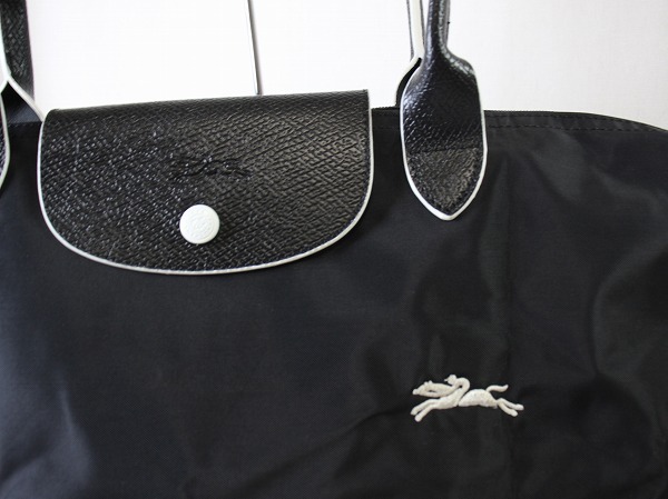 1円　新品同様　ロンシャン　LONGCHAMP　★　折り畳み　トートバッグ　サブバッグ　★　ブラック　ナイロン　レザー　A4収納可　MK53