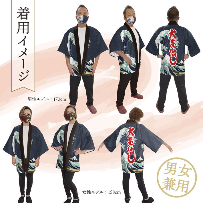 はっぴ 法被 イベント 北斎 神奈川沖浪裏 白波 大売出し 和柄 浮世絵 居酒屋 祭 フリーサイズ 業務用 店舗用 (受注生産 24878)_画像4