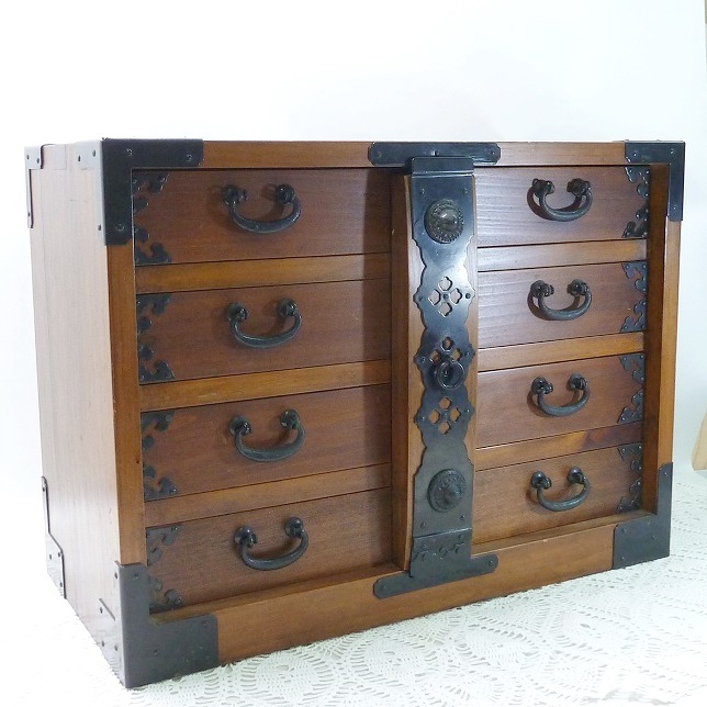 @和箪笥 小箪笥 和風家具 引き出し4段 鉄製御保護具 古民具 古民家 民芸家具 木製 昭和レトロ アンティーク コレクション_画像1