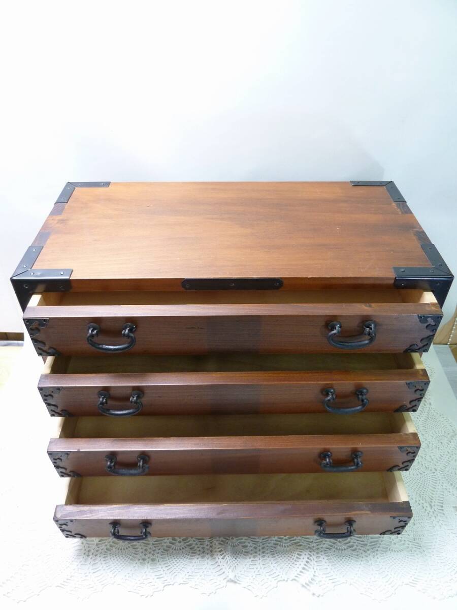 @和箪笥 小箪笥 和風家具 引き出し4段 鉄製御保護具 古民具 古民家 民芸家具 木製 昭和レトロ アンティーク コレクション_画像7