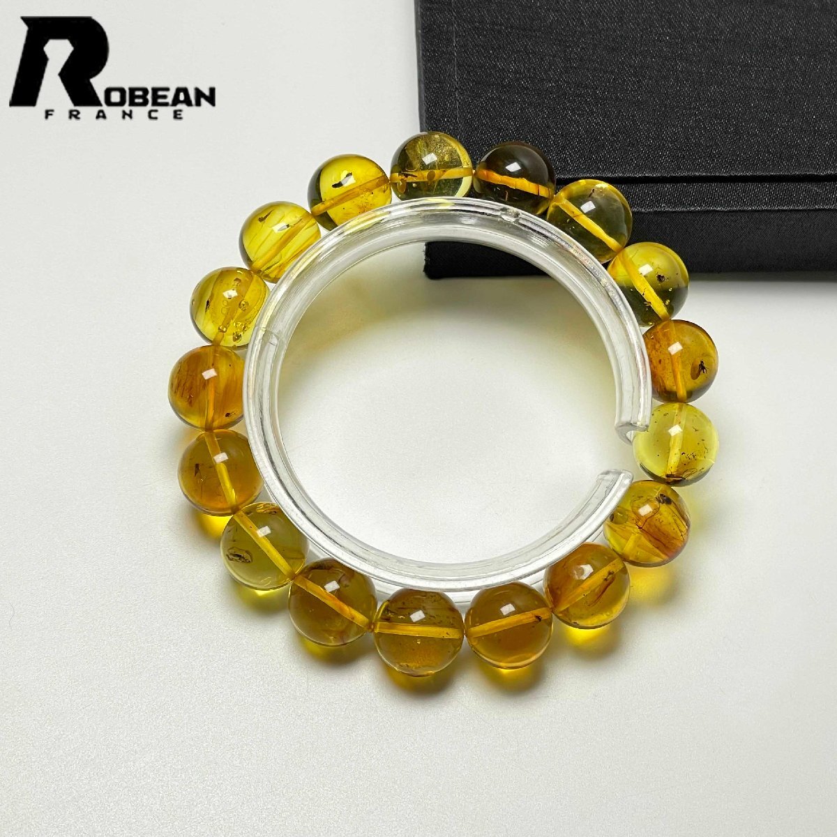 上級(jí) EU制 定価23萬円★ROBEAN?蟲入りアンバー?琥珀★ブレスレット パワーストーン 天然石 綺麗 お守り 12.8-13.3mm M0408877