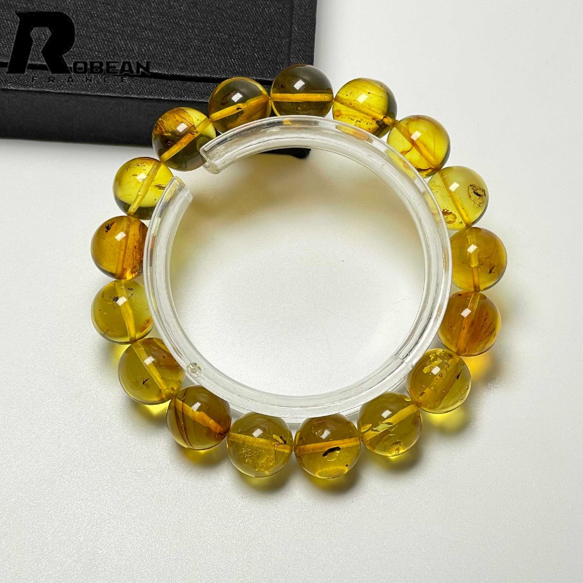 上級(jí) EU制 定価23萬円★ROBEAN?蟲入りアンバー?琥珀★ブレスレット パワーストーン 天然石 綺麗 お守り 12.8-13.3mm M0408877