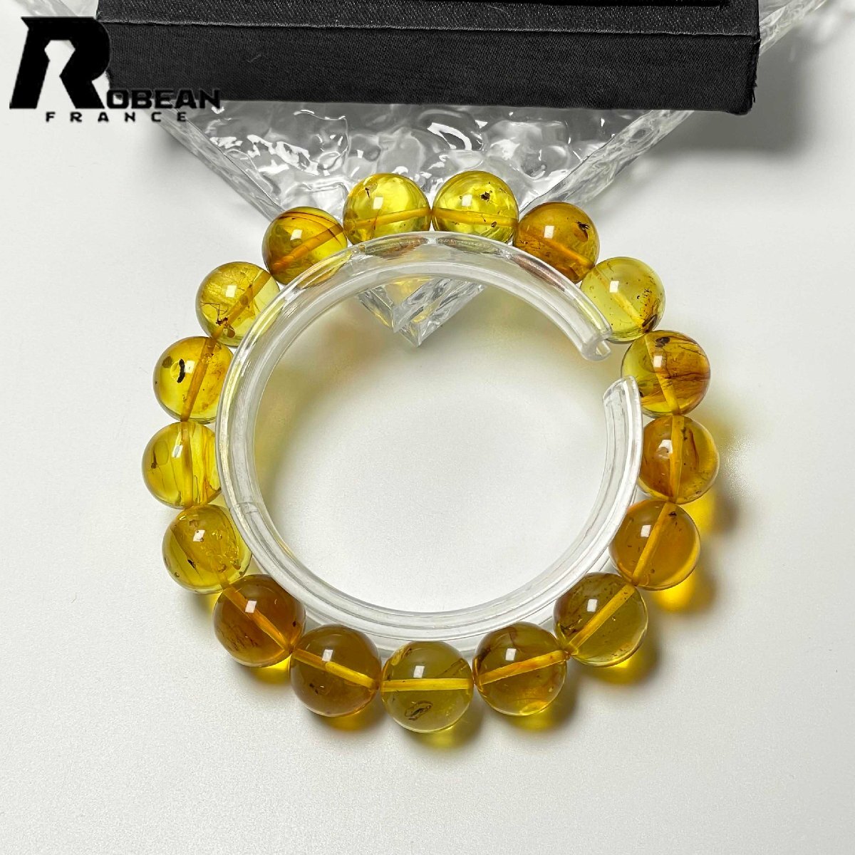 上級(jí) EU制 定価23萬円★ROBEAN?蟲入りアンバー?琥珀★ブレスレット パワーストーン 天然石 綺麗 お守り 12.8-13.3mm M0408877