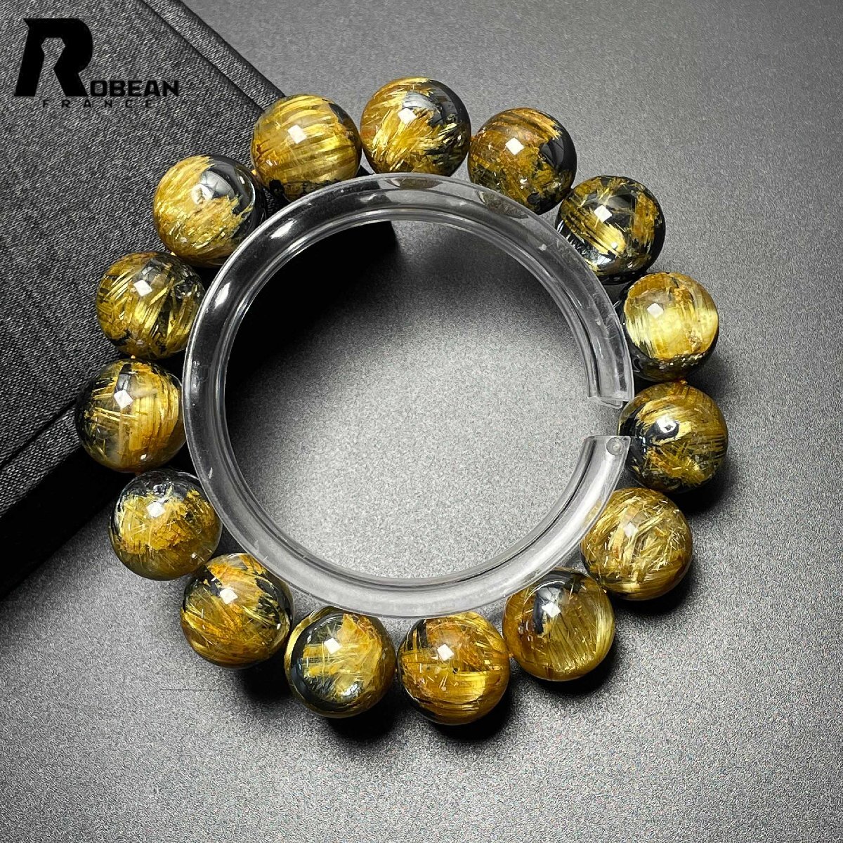 高級EU制 定価143萬円★ROBEAN?太陽花タイチンルチル★黃金針水晶 金運 開運 ゴールド ブレスレット パワーストーン 13.7-14.5mm D0308511