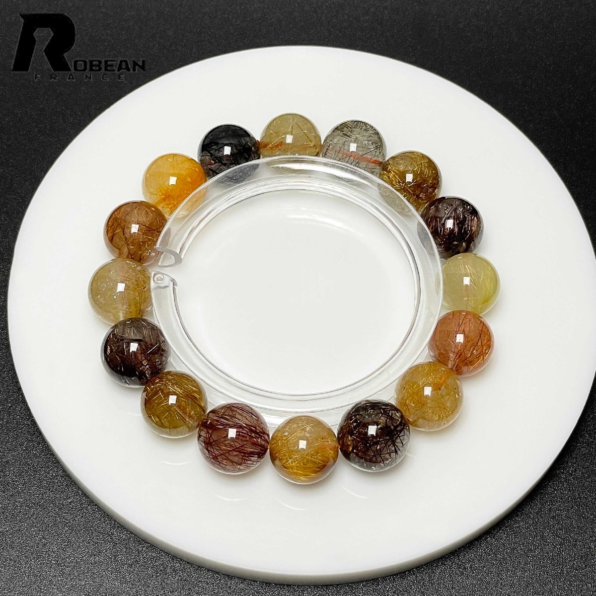 綺麗 EU制 定価46萬円★ROBEAN?ガーデンルチルクォーツ★ブレスレット パワーストーン 天然石 原石 開運(yùn) お守り 12.8-13.8mm D0402335