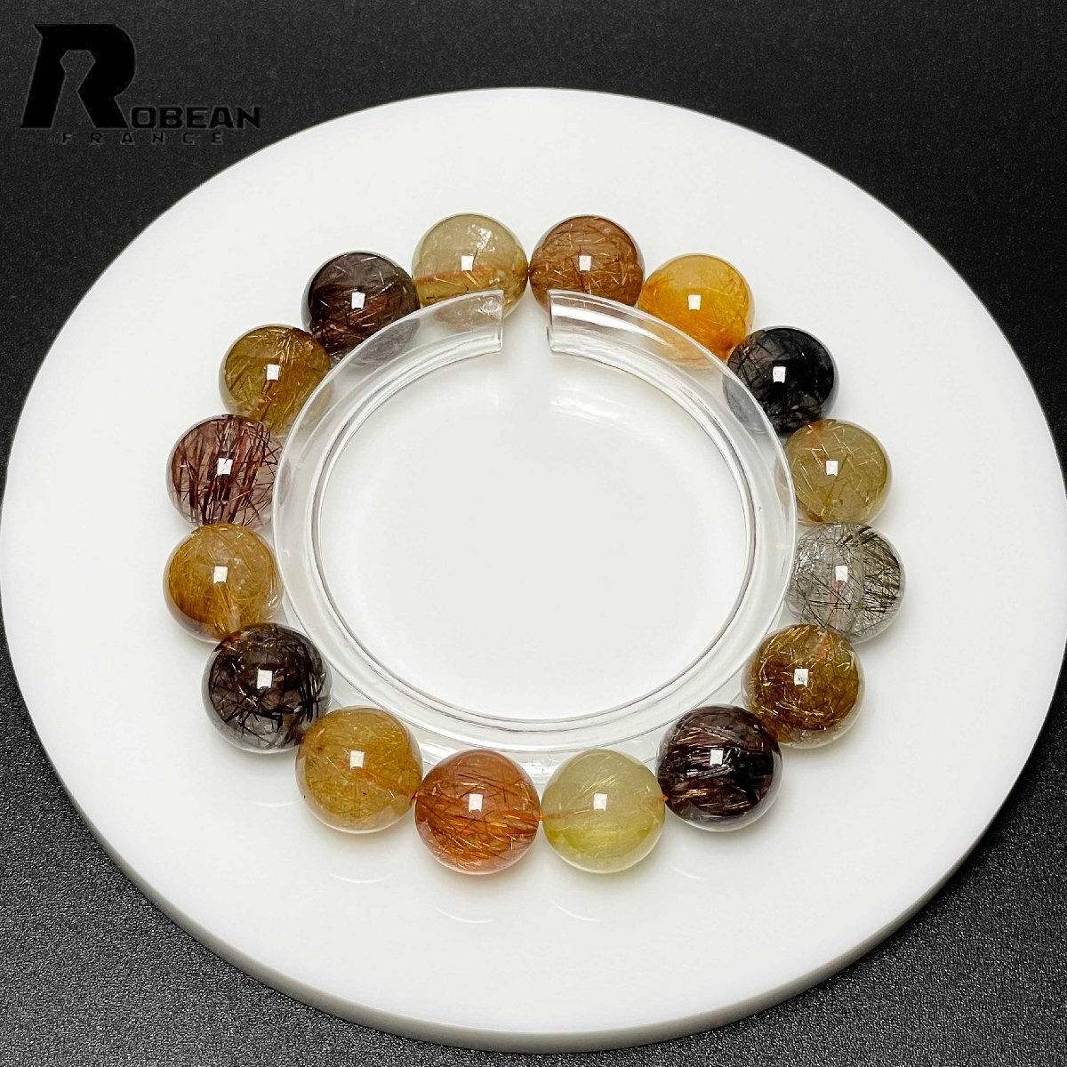 綺麗 EU制 定価46萬円★ROBEAN?ガーデンルチルクォーツ★ブレスレット パワーストーン 天然石 原石 開運(yùn) お守り 12.8-13.8mm D0402335