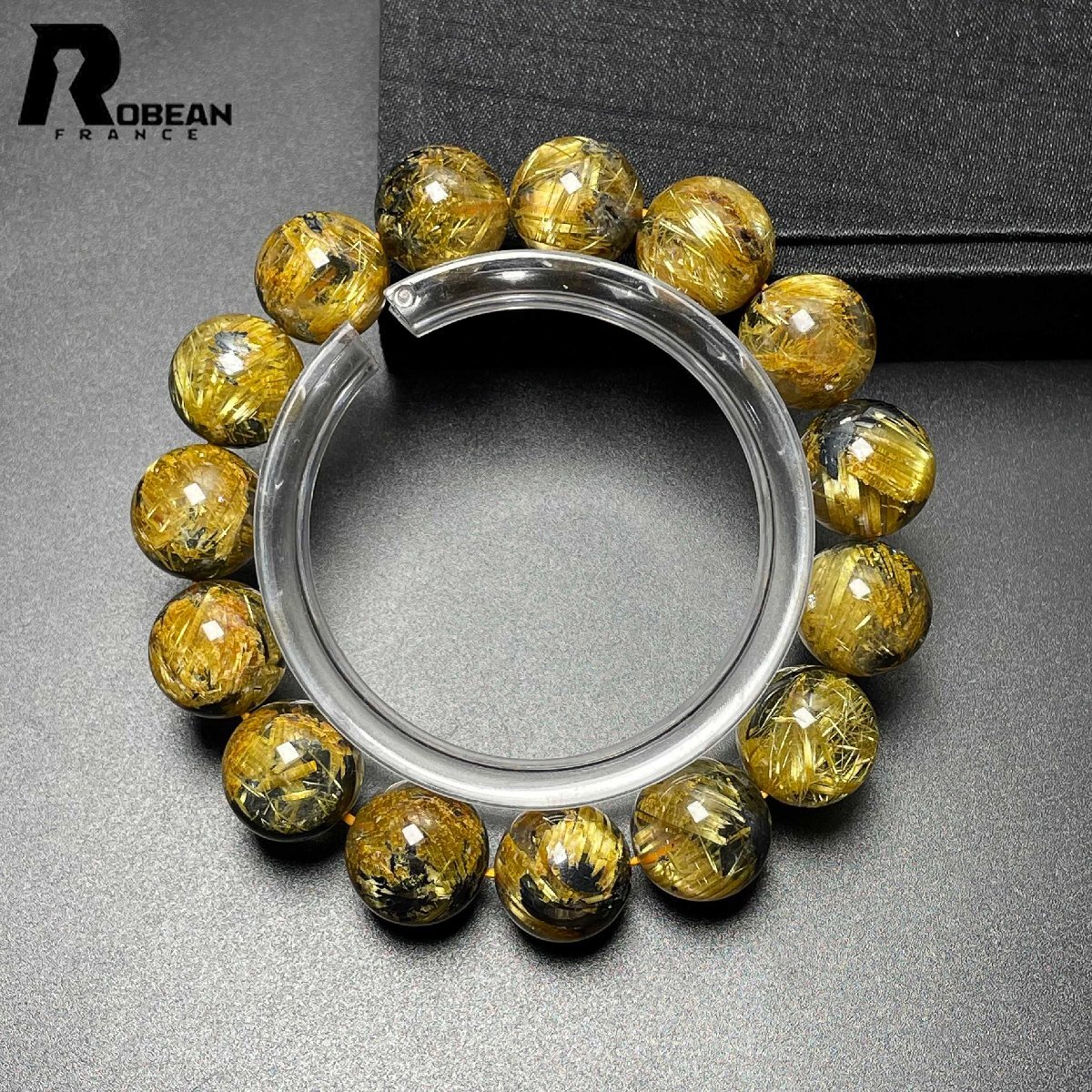 綺麗EU制 定価123萬(wàn)円★ROBEAN?太陽(yáng)花タイチンルチル★黃金針?biāo)?金運(yùn) 開(kāi)運(yùn) ゴールド ブレスレット パワーストーン 13.8-14.4mm D0308514